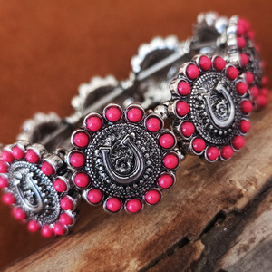Splendido Bracciale Vintage Art Déco in Turchese Naturale - Bracciale Elastico con Concho in Turchese Stile Western - Vendita all'Ingrosso - Product Image 4