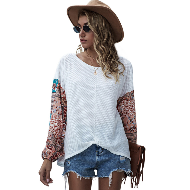 Fashionable soft waffle long sleeve women t-shirt custom print