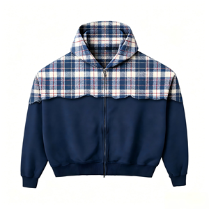 Felpa con Cappuccio e Zip con Colletto a Quadri, Stampa Gotica Completa DTG Kornit, Abbigliamento Casual da Strada <span class=keywords><strong>in</strong></span> Tonalità Scure per Uomo - Product Image 2