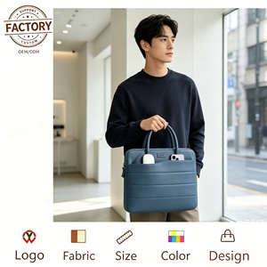 Bolso de Mano Delgado Acolchado de PU para Portátil, con Múltiples Bolsillos, Estuche de Almacenamiento para Computadora Portátil, para Trabajo, Escuela, Oficina, Estudiantes, OEM, ODM - Product Image 3