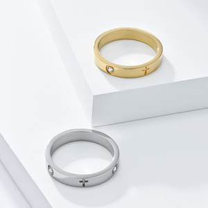 Diamond <b>Ring</b> 18k <b>Titanium</b> Steel Cross Design Round Brilliant Cut Silver Gold Women's Everyday Wear Jewelry - Product Image 1