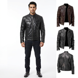 Standing Collar Punk <b>Leather</b> <b>Jacket</b> for Men <b>Winter</b> Business Zipper <b>Leather</b> <b>Jacket</b> <b>Winter</b> Black Racing <b>Leather</b> <b>jacket</b> for men - Product Image 1