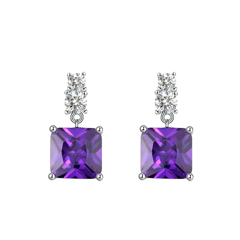 RINNTIN SE227 925 Sterling Silver Stud Earrings Fashionable Simple Amethyst Earrings Or Pendant Luxury Gift For Girls