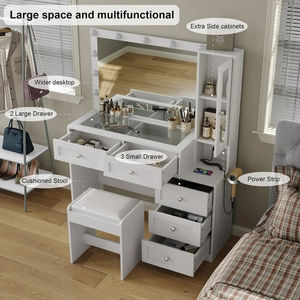 Venta al por mayor de fábrica Vanity <span class=keywords><strong>Makeup</strong></span> <span class=keywords><strong>Table</strong></span> Vanity Desk Set con espejo grande Luces LED Brillo ajustable Dormitorio Vanity - Product Image 3