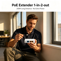 Extenseur PoE 1 entrée 2 sorties 100 Mbps RJ45, répéteur mural 250 m pour caméra IP CCTV, empilable, QoS IEEE 802.3AF/AT