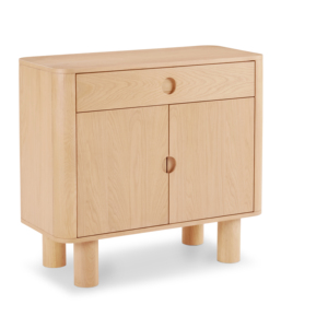Buffet Japandi Premium en Chêne <span class=keywords><strong>Naturel</strong></span>, 38,5 Pouces, <span class=keywords><strong>Panneaux</strong></span> Latéraux Arrondis, 1 Tiroir, 2 Portes, Meuble de Rangement de Luxe pour Salle à Manger - Product Image 4