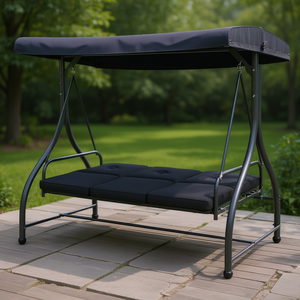 Hamaca Columpio para Exteriores de 3 Plazas con Estructura Metálica, Toldo, Muebles de Patio, Diseño Contemporáneo, Negro - Product Image 2