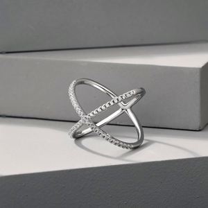 Dylam Stylish Design Women Fine Fashion Jewelry Rhodium Plated S925 <b>Silver</b> <b>Cross</b> Infinity 5A Diamond Zirconia Promise <b>Rings</b> - Product Image 4