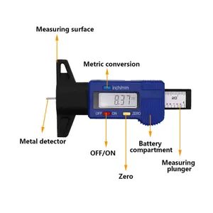 Pengukur tekanan ban mobil, LCD 0-25.4mm inflator ban mobil pengukur Meter pengukur ketebalan Caliper