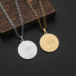 MECYLIFE Moneda Mexicana Centenario Mexicano Moneda 50 Pesos Colgante Cadena Medalla Collar Acero Inoxidable Collar Hombre - Product Image 4