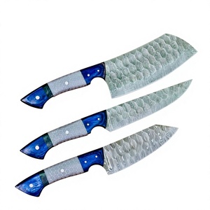 Juego de Cuchillos de Chef de Acero de Damasco Forjado a Mano, 3 Piezas, Estilo Japonés, Mango de Resina, para Mano Derecha, Longitud de Hoja de 8-9.9 Pulgadas - Product Image 1