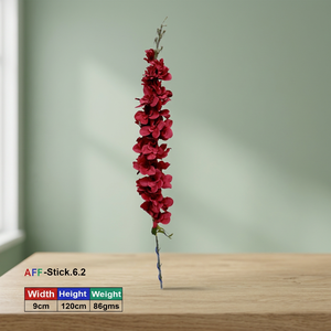 Flor Artificial de Orquídea Roja con Hojas, de Poliéster, Hecha a Mano, Estilo Natural, Duradera, Reutilizable y Reciclable - AFF-Stick-6.2 - Product Image 2