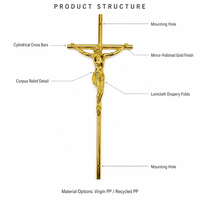 Croix de Jésus 3 #   Figurine en plastique doré style américain pour décoration de cercueil, motif catholique, fournitures funéraires en stock, vente en gros