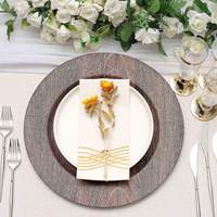 Assiettes de présentation en plastique effet bois rustique moderne de 13 pouces pour mariage, design bois décoratif, vente en gros