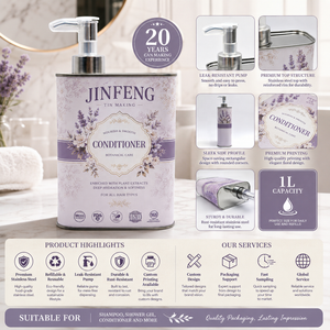 Bidon carré en acier inoxydable 304 avec bouchon couronne, surface brillante, logo personnalisable, pour produits de soin personnel, shampoing, gel douche et savon détergent - Product Image 2