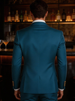 Costume de cérémonie 2 pièces bleu paon pour homme, revers châle, boutons dorés, coupe ajustée, pour marié, smoking de mariage, infroissable et respirant pour occasions formelles
