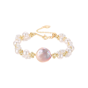 Pulsera <span class=keywords><strong>de</strong></span> Perlas <span class=keywords><strong>de</strong></span> Agua Dulce para <span class=keywords><strong>Mujer</strong></span>, Tendencia 2025, Chapada en Oro <span class=keywords><strong>de</strong></span> 14K, Extensor, Detalles Refinados en Latón, Diseño Floral Minimalista y Lujoso - Product Image 6