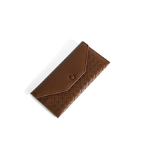 Dompet Amplop Kulit Domba Kompak dengan Kantong Resleting Belakang, Dompet Klasik dengan Kancing, Pemasok