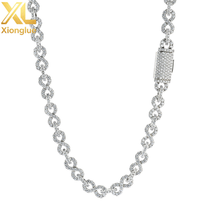 Collar de Cadena Cubana de 8mm con Circonitas, Cierre Abatible, Diseño de Una Hilera de Diamantes en Forma de 8, Joyería Fina Hip Hop - Product Image 1