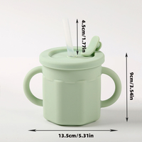 Vaso Infantil Termocrómico de Silicona Meitai con Doble Modo de Succión, Flujo Medio, Escala Visible, Base Antideslizante, Diseño de Dinosaurio