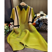 2024 LF femme haut de gamme décontracté robe plissée mince à manches courtes coupe ample MIDI jupe taille naturelle grande taille pour le printemps