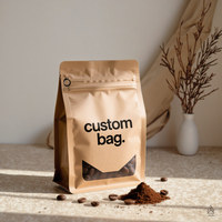 Sac plat en papier kraft imprimé personnalisé avec fermeture éclair refermable et valve, pour l'emballage de grains de café et de thé, avec fenêtre transparente