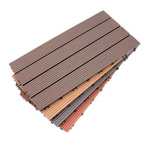 Waterproof WPC <b>Interlocking</b> Decking <b>Tiles</b> Outdoor Wood Plastic Composite 3D Woodgrain Straight Stripe <b>Tile</b> - Product Image 3