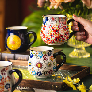 Tasse à café en céramique rétro isolée créative avec poignée, motif floral peint à la main, résistante au micro-ondes, vente chaude - Product Image 2