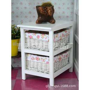 Mesita de noche de madera blanca con cestas de almacenamiento para muebles de dormitorio - Product Image 1