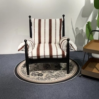 ChiwU Fauteuil d'appoint rétro en tissu rayé, fauteuil simple rembourré avec structure en bois noir massif pour salon