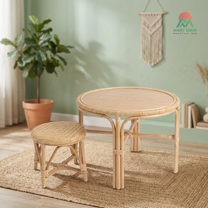 Nhat Minh Children's Rattan <b>Table</b> Chair Set <b>Round</b> Tropical Style <b>Outdoor</b> Eco-Friendly Furniture - Product Image 4