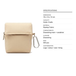 Pochette pour balles de pickleball avec mousqueton, en Ripstop, logo personnalisé, vente en gros, pochette pour balles de tennis - Product Image 6