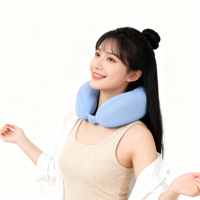 Oreiller de voyage ergonomique en mousse à mémoire de forme en U, rafraîchissant, portable pour voiture, avec fixation à bouton-pression, pour soulager la pression et masser la nuque WJ-172