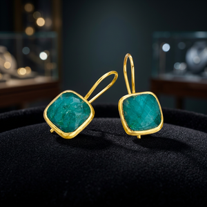 Nouveauté JAIPUR GEMS JEWELRY Boucles d'oreilles pendantes tendance en argent sterling 925 plaqué or avec pierre précieuse en quartz émeraude teinté en forme de coussin - Product Image 3