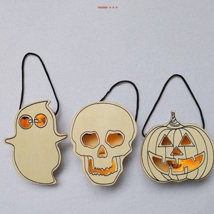 Décoration d'Halloween : Lanterne fantôme, crâne, citrouille, pendentif en bois pour fêtes d'intérieur - Product Image 1