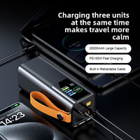 Batterie externe de grande capacité 20000 mAh, charge rapide PD100W, chargeur de téléphone portable portable, câble intégré, cordon, affichage de la puissance TFT, PD24