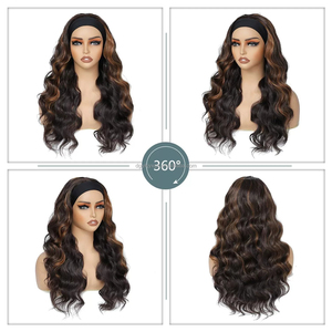 Perruque Bandeau <span class=keywords><strong>Cheveux</strong></span> Glacés de 26 Pouces, Fibre Synthétique Résistante à la Chaleur, Sans Colle, Ondulée Corporelle Longue et Bouclée, Noire et Brune, pour Femmes - Product Image 2