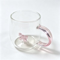 Tasse à café en verre à double paroi avec poignée rose, tasse à boire en verre transparent, tasse à thé en verre à double paroi résistante à la chaleur