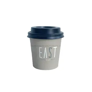 Custom Post-industrial Style Logo Printed Grey Egg Color 4oz Single Wall Paper Cup with Lid for Coffee Shop Roastery Latte