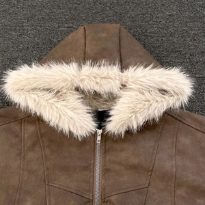 YUCHEN изготовленные на заказ меховые толстовки для мужчин съемные из искусственного меха на заказ на молнии тяжелые толстовки 500gsm с капюшоном из искусственного меха - Product Image 3