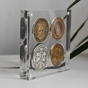 高清晰磁性4 EDC提醒硬币奖章徽章展示架亚克力硬币展示盒收集器亚克力盒