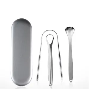 3 Cái Lưỡi Sạch Hơn Với Du Lịch Tiện Dụng Trường Hợp Thép Không Gỉ Lưỡi <span class=keywords><strong>Scraper</strong></span> Kim Loại Bàn Chải Nha Khoa Kit Chăm Sóc Răng Miệng Công Cụ Nha Khoa Người Lớn - Product Image 1