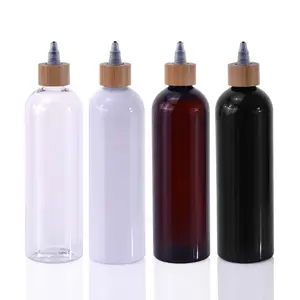 Vuoto 60ml 100ml 150ml 250ml 300ml 500ml bottiglia di plastica trasparente per capelli olio per capelli con tappo di erogazione in bambù