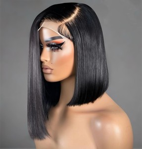 Nuevo estilo moda Bob asimétrico nuevo estilo corte A-Line Bob Peluca de cabello humano lujo en ángulo Bob encaje Frontal cierre pelucas para mujeres - Product Image 2