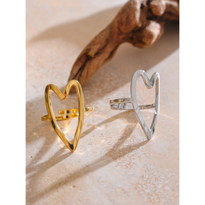 JINYOU 3449 oro placcato PVD in metallo resistente appannamento gioielli popolari 2025 minimalista in acciaio inossidabile anello cavo regolabile a cuore - Product Image 3