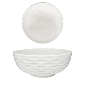 Bol à salade en porcelaine à rayures DIAM. 20 CM BLANC - Product Image 1