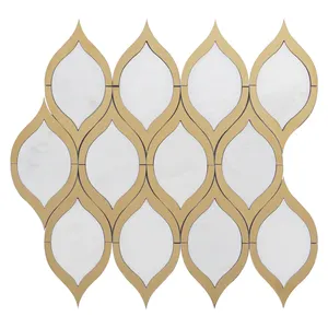 Восточная Белая Водоструйная латунная мраморная мозаичная настенная плитка для кухни LANDER из натурального камня