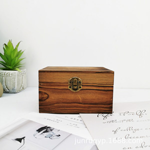 Boîte à bijoux en bois de pin, boîte de rangement rectangulaire en bois massif avec serrure en laiton pour cadeau de mariage, certificat, objet de collection - Product Image 4