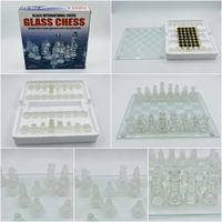 Jeu d'échecs en verre cristal 35/25/20cm, pièces givrées/transparentes, roi de 7,5cm, coussinets antidérapants écologiques