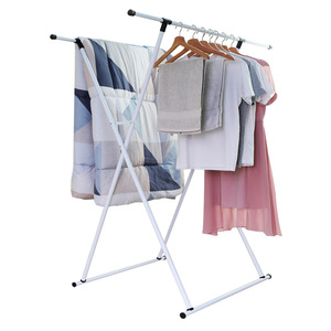 Tendedero de ropa con forma de X, de pie, blanco, de doble poste, para secar edredones en el balcón - Product Image 1